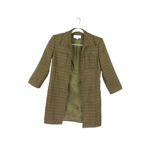 Le Suit Tweed Blazer Brown Lined Trench Coat Cotton Womens Size 4P 4 Petite